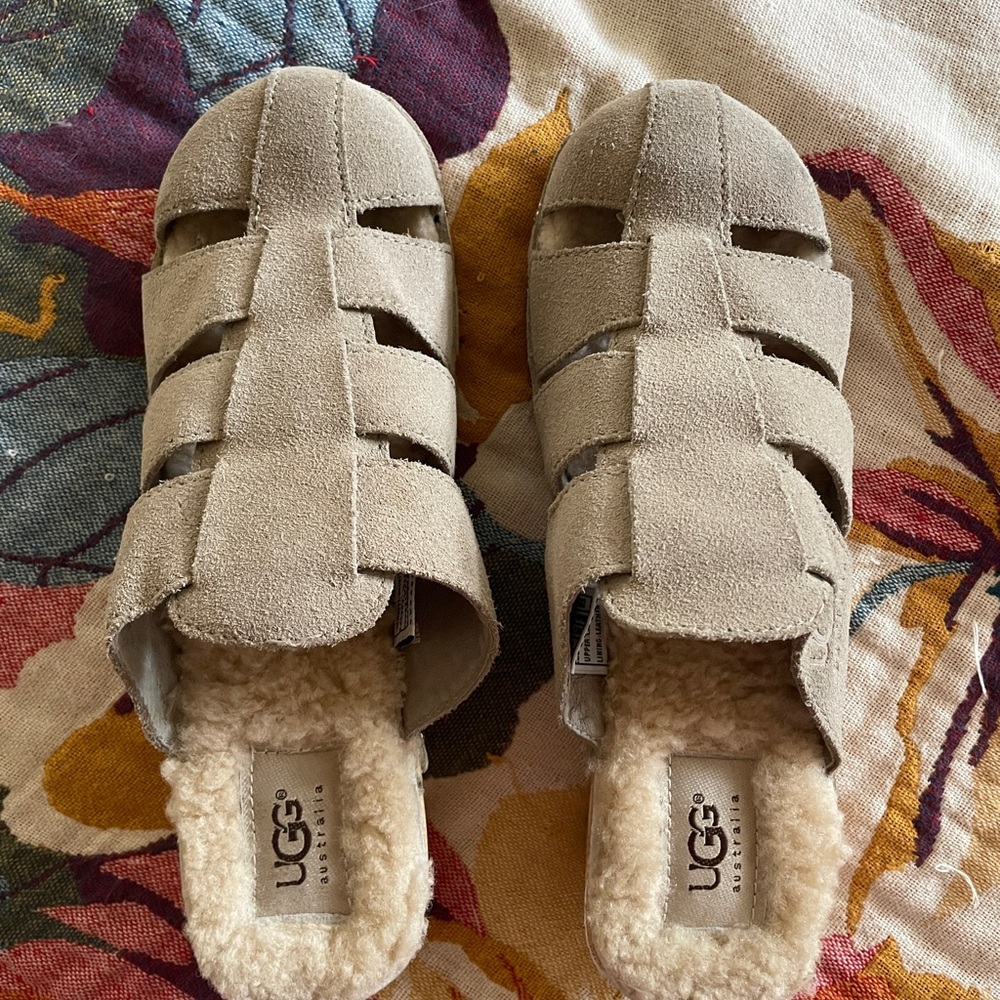 UGG Tan Suede Shearling Slip On Clog